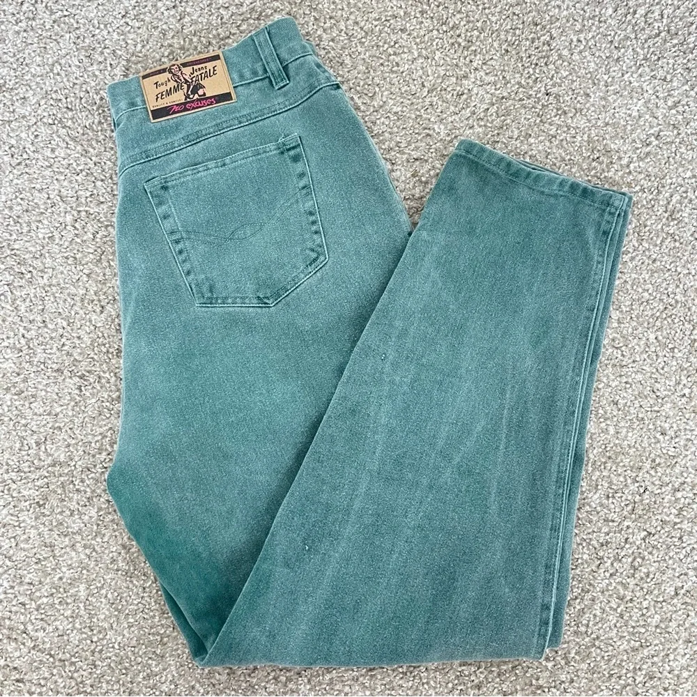 NO EXCUSES Vintage Green Mom Jeans Boyfriend sz. L - Picture 8 of 13